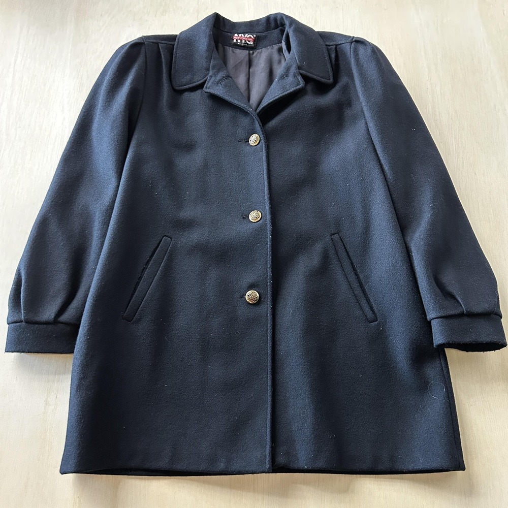 Vintage 80s New York Girl Coat Womens 4 Black Wool Button Lined Winter USA Made
